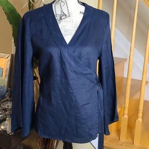 Navy Blue Banana Republic Linen Wrap Shirt